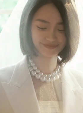 双层珍珠项链配婚纱礼服颈链子女士拍照饰品多层锁骨链子短款532