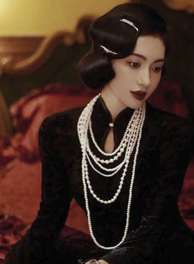 搭配旗袍珍珠项链新款配饰品夏季中长款项饰多层叠戴毛衣链女1924