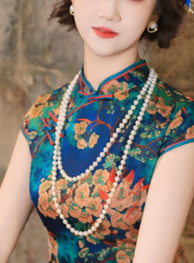 双层珍珠项链搭配旗袍裙子饰品女士多层叠戴中长款颈链锁骨链030