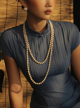 复古搭配旗袍珍珠项链中长款