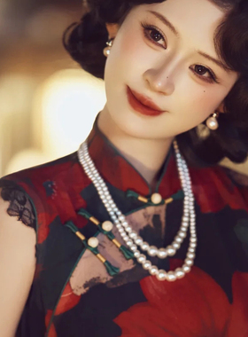搭配旗袍珍珠项链2026新款颈链女士短款多层锁骨链双层毛衣链708