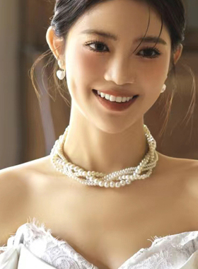 多层珍珠项链女士四层叠戴锁骨链