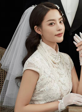 搭配旗袍配饰品五层款珍珠颈链子女士新娘项链锁骨链子中长款265