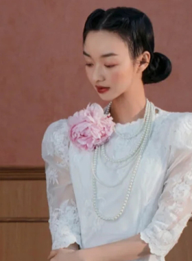 白色多层百搭珍珠项链女士中长款