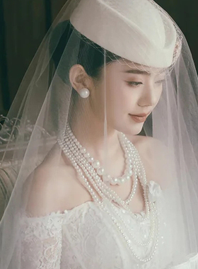 多层珍珠项链婚庆新娘配礼服配饰品长颈链女士五层锁骨链长款618