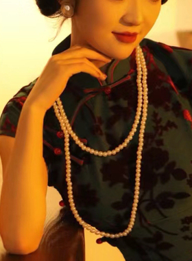 新款夏季双层珍珠项链配旗袍配饰品女多层叠戴中长款毛衣链子420