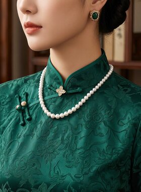 搭配旗袍项链白色珍珠颈链新中式旗袍配饰品女士锁骨链choker037