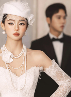 多层珍珠项链新娘配礼服配饰品颈链女士锁骨链中长款毛衣链子633