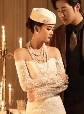 多层珍珠项链法式复古颈链女士五层款叠戴感锁骨链中长款饰品618