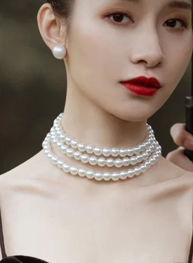 多层珍珠项链颈链女士多圈