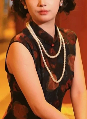 多层珍珠项链配旗袍配饰品品中长款毛衣链子女士双层锁骨颈链540