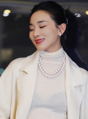 双层珍珠项链女士中长款毛衣链