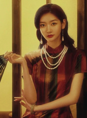 配旗袍珍珠项链中长款毛衣链子摄影拍照饰品女多层锁骨颈链子861