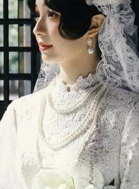 三层珍珠项链中长款毛衣链