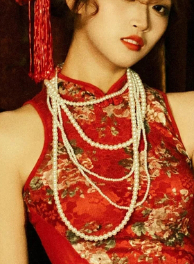 搭配旗袍摄影珍珠锁骨链
