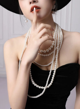 法式复古多层珍珠锁骨链
