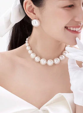 渐变珍珠项链百搭毛衣链女士