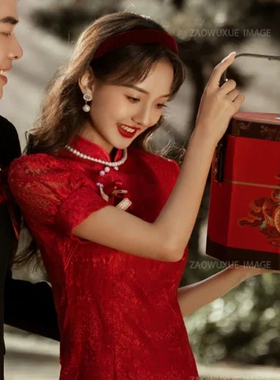 配旗袍珍珠项链红色旗袍配饰短款颈链锁骨链百搭毛衣链女饰品1527