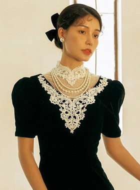 2025新款三层珍珠项链女士夏季旗袍配饰品多层叠戴毛衣链颈链1398