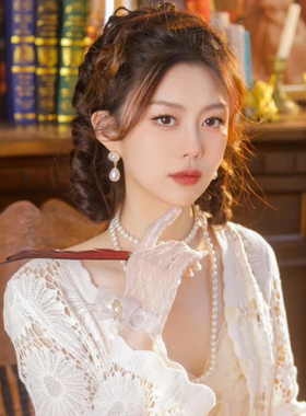 多层珍珠项链双层颈链中长款锁骨链毛衣链子女士拍照写真饰品057