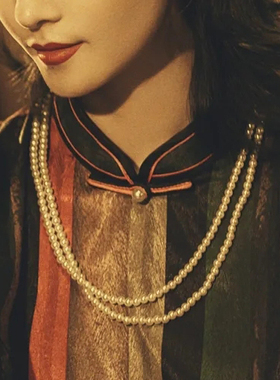 2025新款双层珍珠项链配旗袍