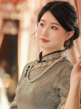 搭配旗袍珍珠项链中长款60cm颈链子毛衣链子女士拍照写真饰品427