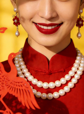 2026新款搭配旗袍珍珠项链旗袍配饰品女士锁骨链子双层毛衣链605