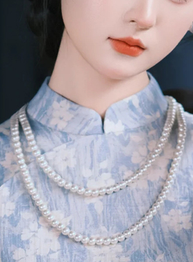 搭配旗袍珍珠项链旗袍配饰品女士多层锁骨链毛衣链双层长颈链701