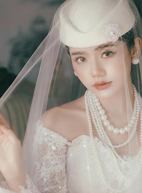 多层大珍珠项链婚礼新娘复古饰品配礼服颈链女士锁骨链中长款618