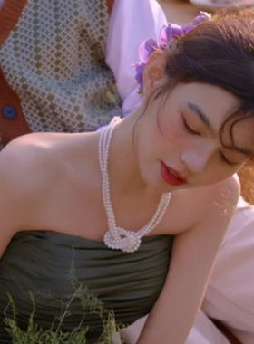 新款多层珍珠项链三层颈链法式配饰品女士锁骨链毛衣链子项圈1087