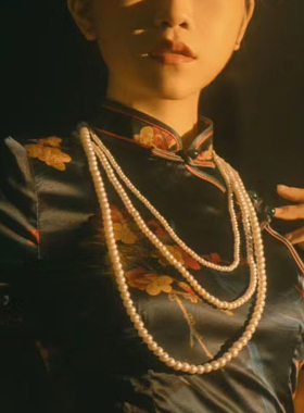 搭配旗袍项链女士多圈颈链中长款仿珍珠毛衣链子写真拍照饰品200