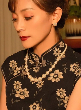 新款搭配旗袍珍珠项链旗袍配饰品中长款毛衣链女款锁骨链颈链421