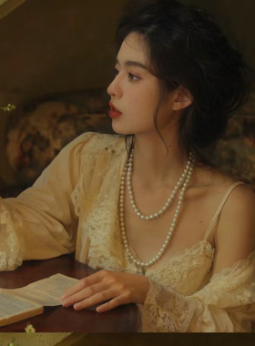 白色双层珍珠项链女士颈链子锁骨链120cm中长款饰品毛衣链项圈058