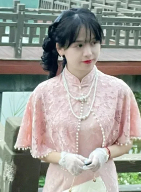 搭配旗袍珍珠项链中长款颈链子民国风拍照写真饰品锁骨链女士1004