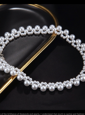 仿珍珠项链女款短款新娘颈链choker毛衣链子锁骨链子颈圈项圈1930