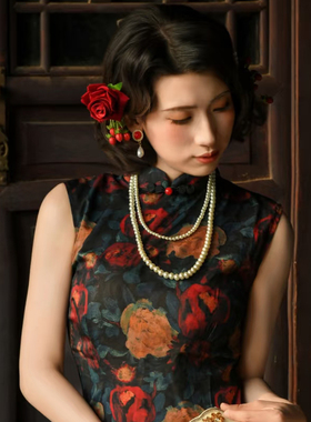 搭配旗袍珍珠项链女锁骨链中长款双层颈链多层叠戴配裙子饰品203