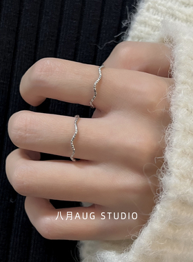 简约细款波浪纹百搭钛钢戒指女