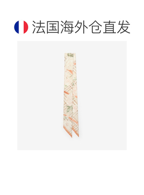自营欧洲直邮Burberry博柏利 女士米色丝质格纹玫瑰印花薄围巾