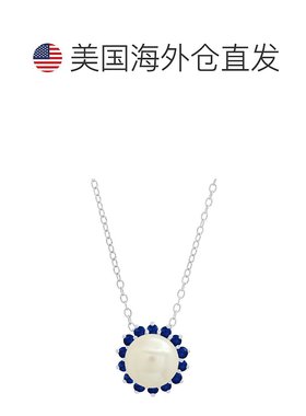 自营 max + stone9 毫米纯银养殖珍珠和人造蓝宝石吊坠项链 - 人