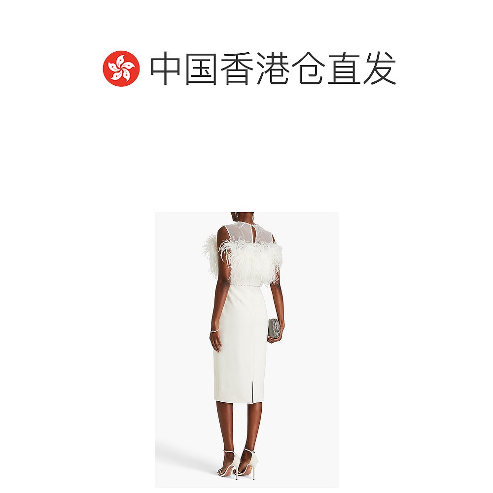 香港直邮潮奢 Jenny Packham 女士 皮草精饰弹力绉中长连衣裙 DDD - 图1