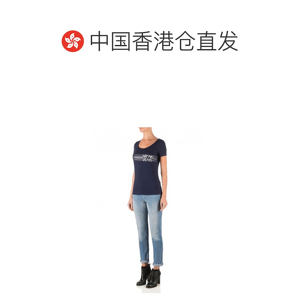 香港直邮Armani Jeans 阿玛尼牛仔 女士藏蓝色短袖T恤 3Y5T40-5JA - 图1