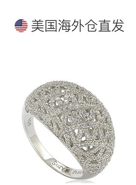 自营 Suzy Levian 纯银密钉立方氧化锆十字交叉戒指 - 白色 美国