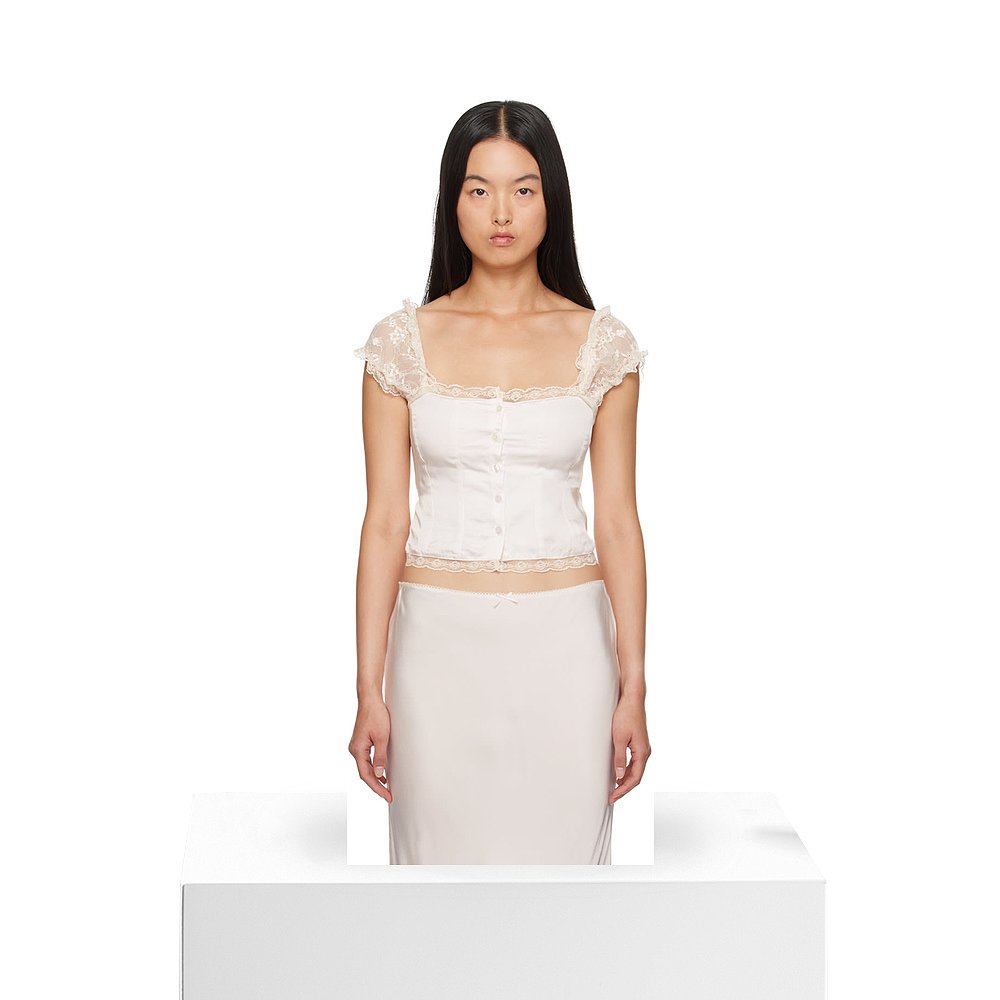 1h可退 潮奢 Danielle Guizio 女士 粉色 Kahli Lace 上装 F24106 - 图3