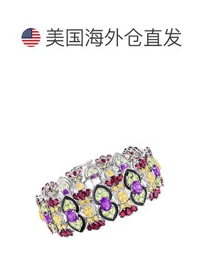自营Ross-Simons 多宝石和黑色珐琅手链 925 纯银 - 8 英寸 美国