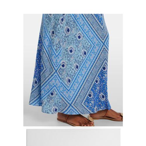 1h可退 香港直邮RIXO 女士 Maura 印花缎面长款连衣裙 blue蓝色 - 图3