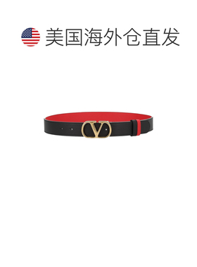 自营valentino garavani黑色小牛皮腰带，搭配独特的商标扣环-黑