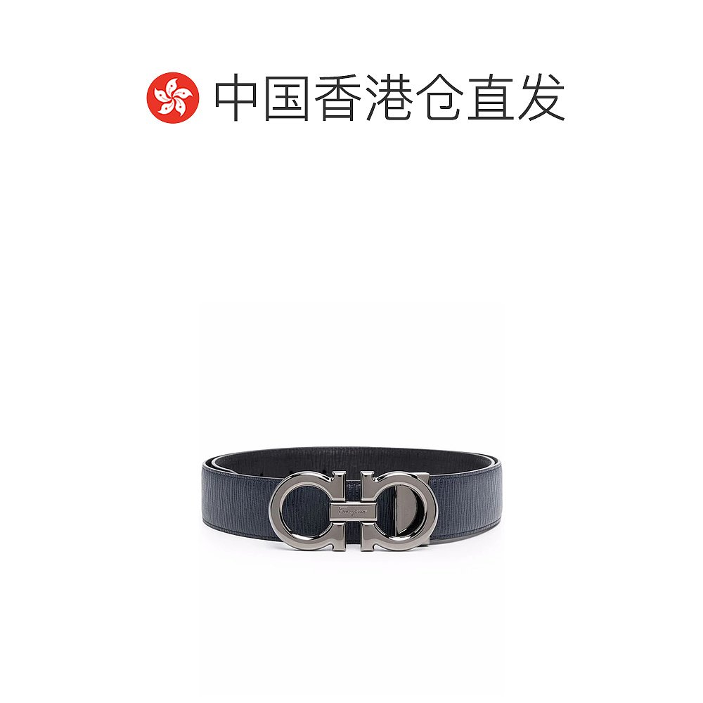 香港直邮Ferragamo菲拉格慕男士腰带扣环双面可调节小牛皮黑色 - 图1