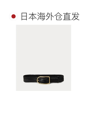 日本直邮Ralph Lauren 编织皮革腰带 黑色宽腰带