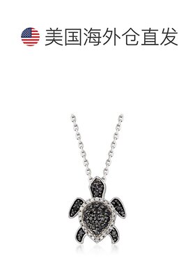 Ross-Simons 黑色和白色钻石海龟吊坠项链 925 纯银 - 18 英寸 【