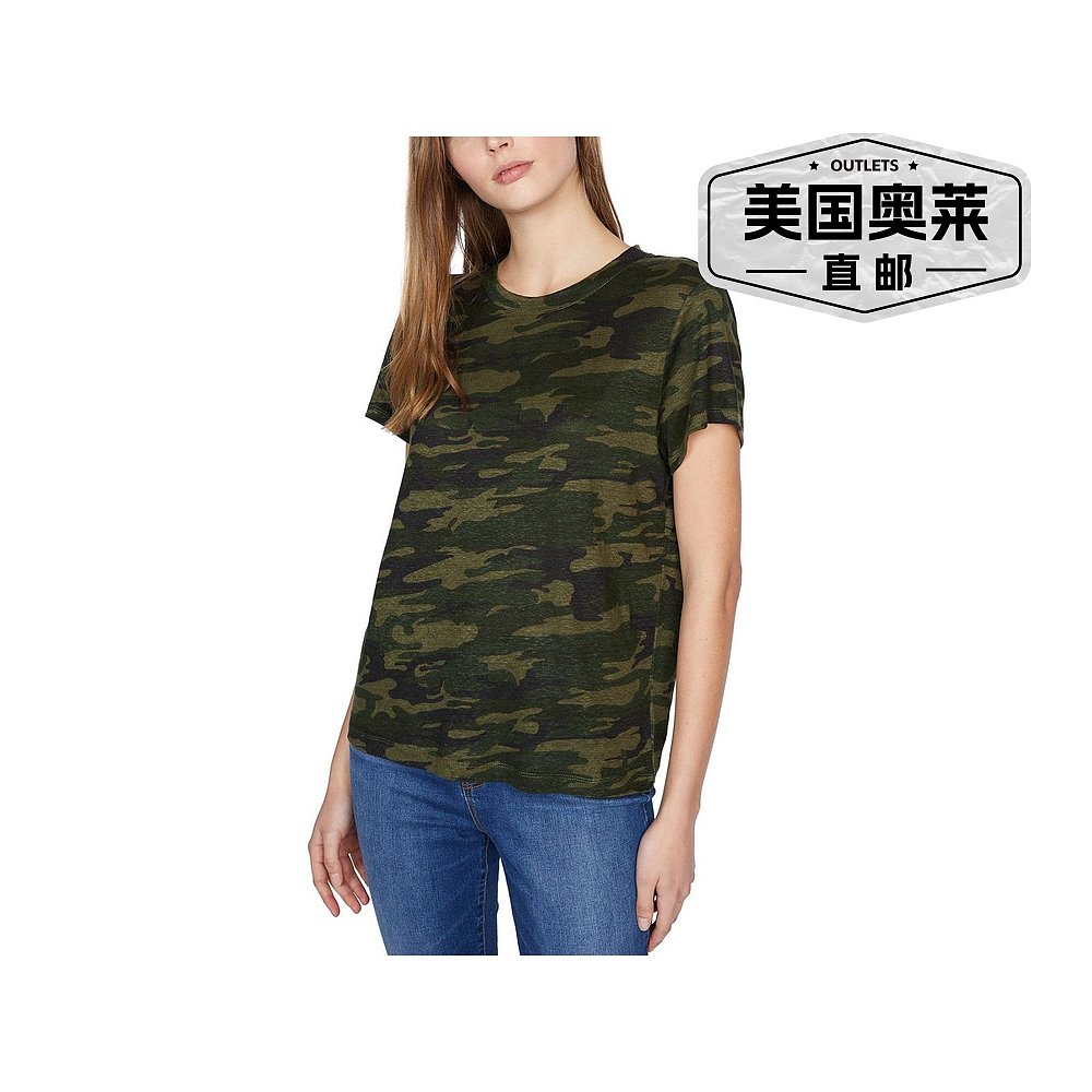 sanctuaryWomens Crew Neck Sheer T-Shirt - green camo 【美国 - 图0